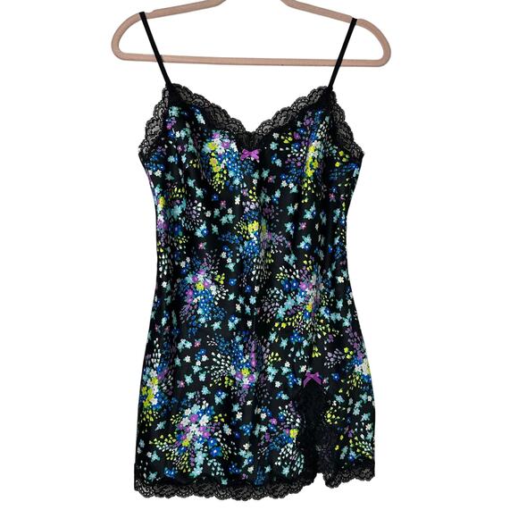 Sm Y2K Victorias Secret Black Floral Satin Lace Slip Dress Coquette Bow Romantic - Picture 1 of 6